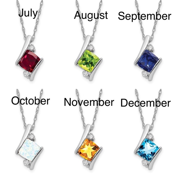 Sterling Silver Gemstone & Diamond Charm Pendant Necklace Square Checkerboard - Picture 5 of 16